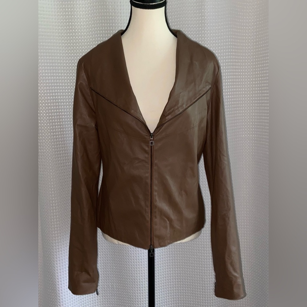 Sarah Pacini Made‎ in Italy chocolate Brown Leather Jacket Size 0